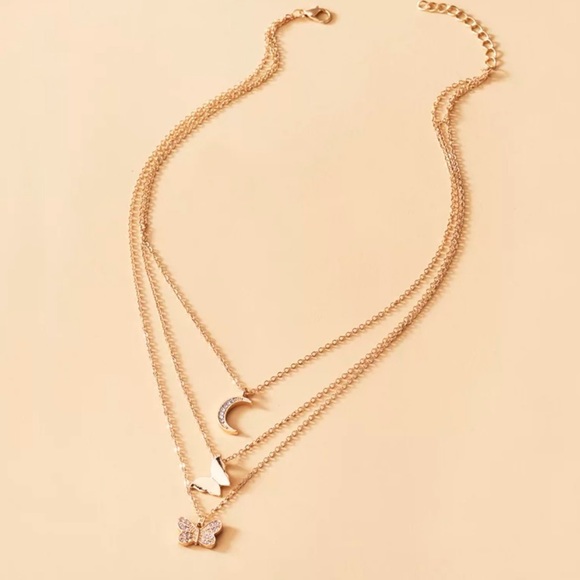 Rhinestone Moon & Butterfly Layered Necklace - Picture 3 of 3